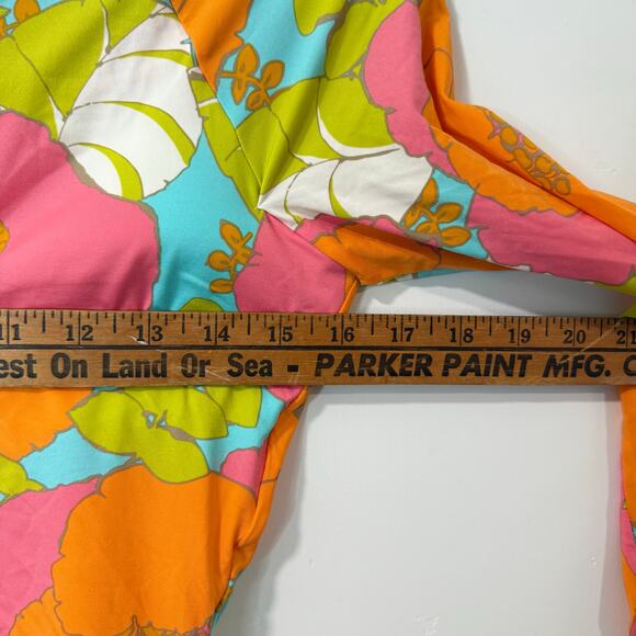 Trina Turk Playa Long Sleeve Paddle One Piece Swimsuit Multi Floral Pink Large - Picture 4 of 8